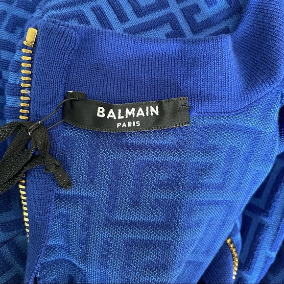 ❌SOLD❌ Balmain Balman Monogram Jacquard Long Sleeve Wool Blend Minidress - Picture 10 of 17